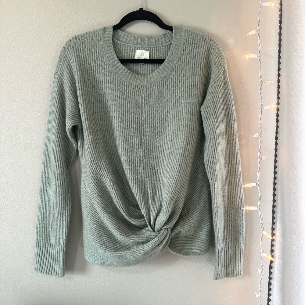 Offline Aerie Green Twist Front Knit Sweater Medium
